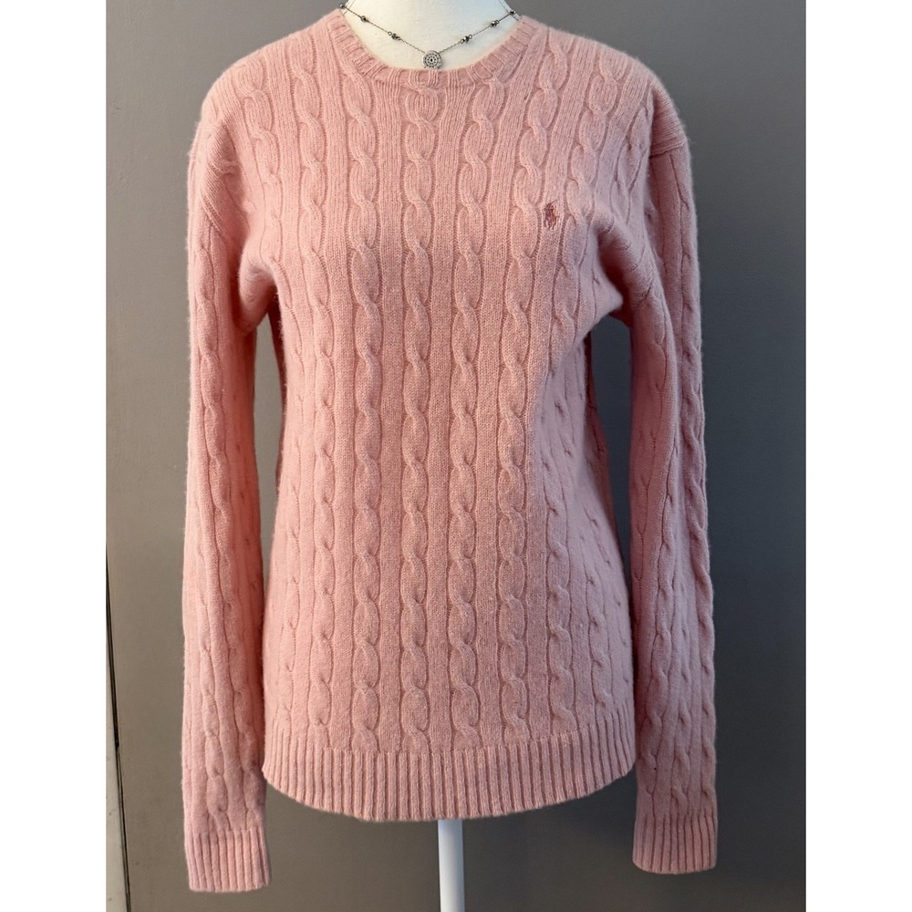 Ralph Lauren Polo Sport Women's Lambswool Cable Knit Sweater Large Pink Preppy